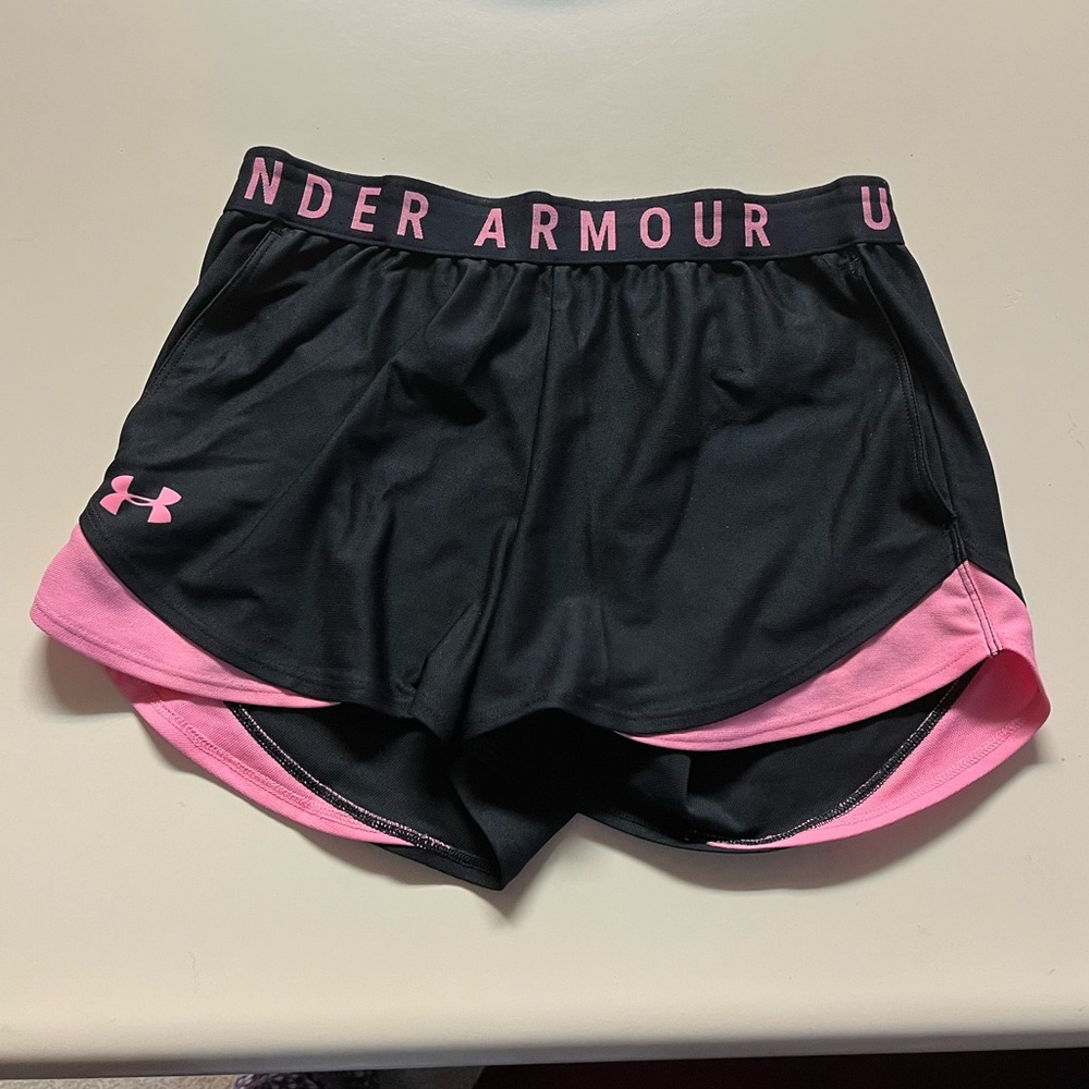 Under Armour Black and Pink Athletic Shorts with Elastic Waistband